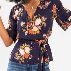Francescas floral navy blue blouse, XS